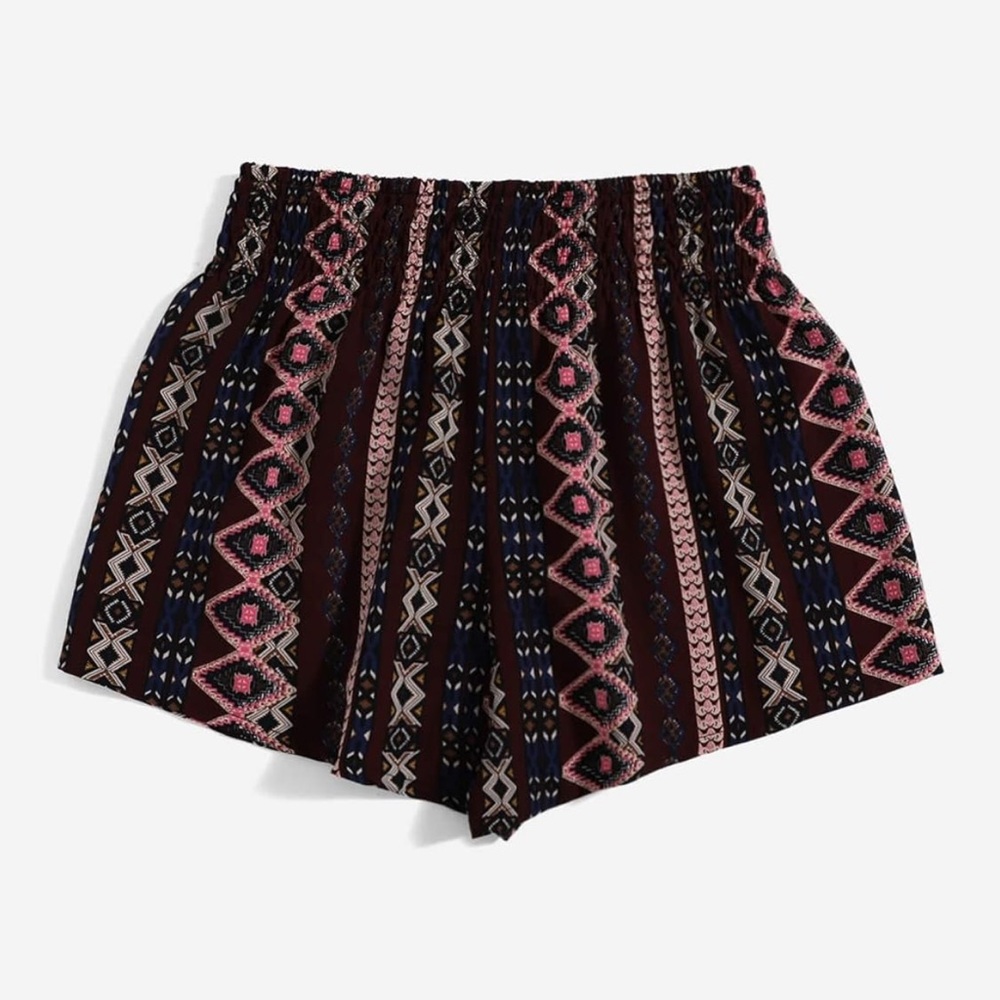 NWT! Floerns (L) Maroon Geometric Printed Elastic Waist Lightweight Boho Shorts